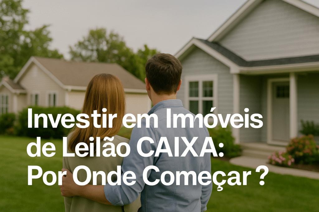 casal de costas observando casa em bairro residencial arborizado, simbolizando início de investimento em imóveis de leilão da CAIXA com segurança e planejamento.